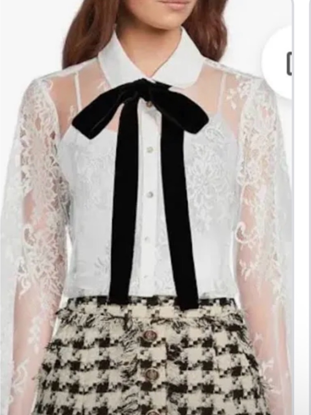 A Loves A Sheer Lace Bow-Tie Blouse in White with Black Bow